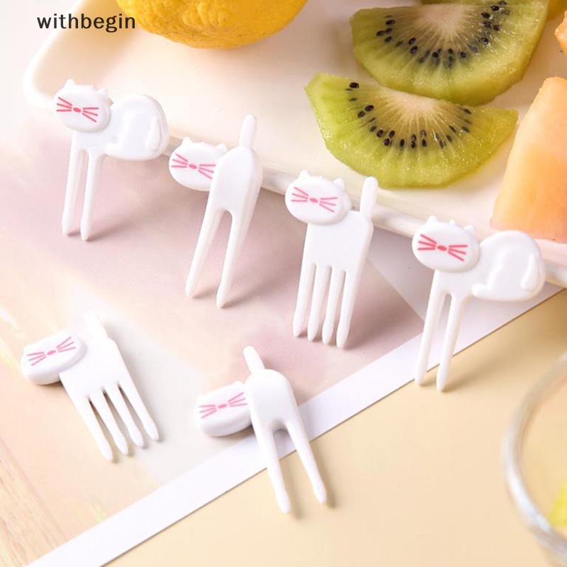 Bộ 6 Nĩa Ăn Trái Cây Tráng Miệng Hình Mèo Trắng Mini Dễ Thương Dùng Trang Trí Tiệc