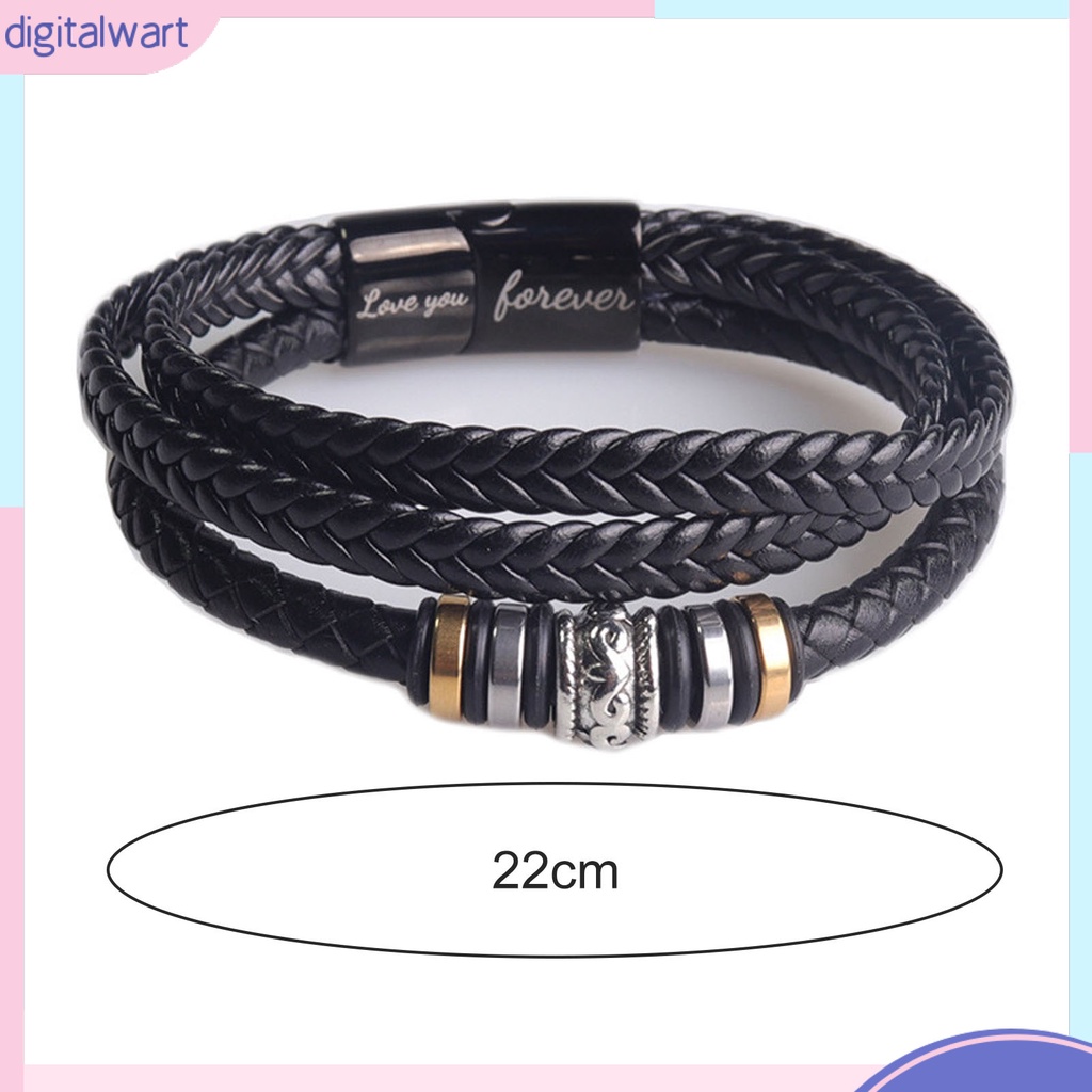 Vòng Tay Dây Da Bện Ba Lớp Khắc Chữ Handmade Love You Forever Thời Trang Có Thể Điều Chỉnh Cho Nam