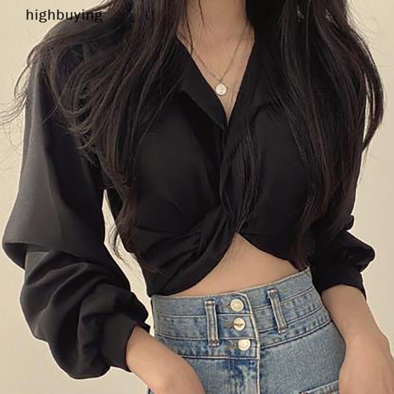 Áo Kiểu Nữ Tay Dài Cổ Chữ V Màu Sắc Thanh Lịch