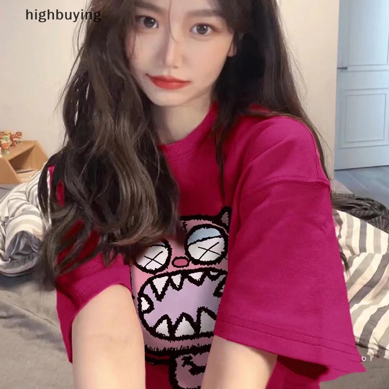 Áo Thun Tay Ngắn Cổ Tròn In Họa Tiết Hoạt Hình Phong Cách Retro Cho Nữ