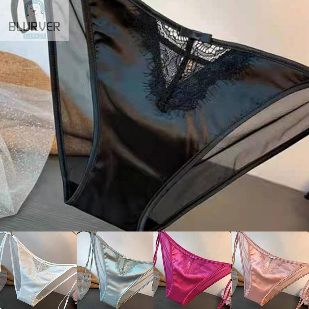 Quần Lót Lụa Satin Viền Ren Mềm Mại Không Đường May Màu Đen Trắng Hồng Xanh Dương Đỏ Rượu Vang Cho Nữ