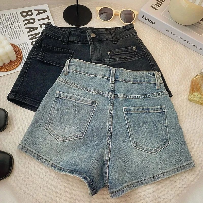 Quần Short Denim Lưng Cao Ống Rộng Phong Cách Hàn Quốc Cổ Điển Thời Trang Xuân Hè Hàng Mới 2023 Dành Cho Bạn Nữ