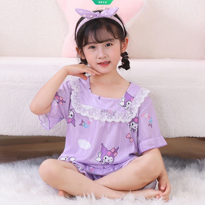 Bộ Đồ Ngủ Ngắn Tay Hai Món In Hình Sanrio Cinnamoroll Melody Kuromi Dễ Thương Thời Trang Mùa Hè 2023 Cho Bé Gái