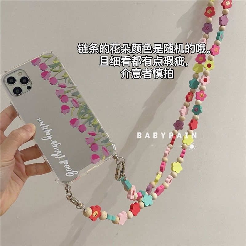 Ốp Điện Thoại Gắn Gương Hình Hoa Tulip Gắn Dây Đeo Cho Iphone 11 12 13 13 12 11 Pro Max X Xs XR XSMAX 7Plus 8Plus