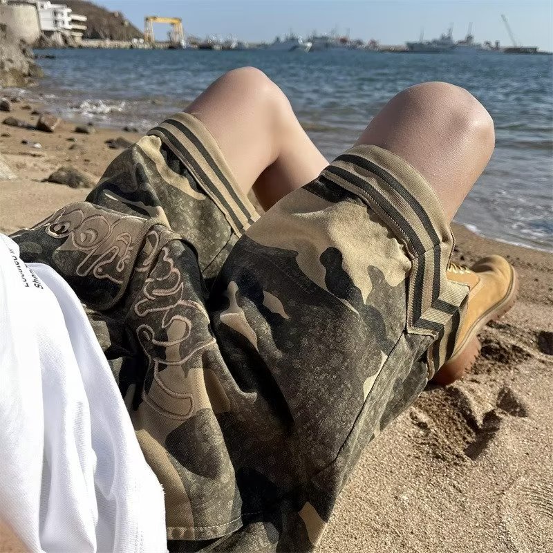 Quần Lửng Thể Thao Họa Tiết Rằn Ri Thêu Chữ Thời Trang Mùa Hè Cho Nam