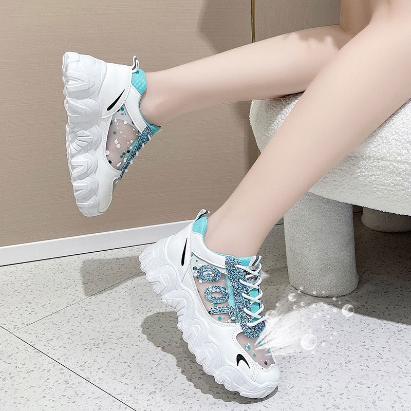 Giày Thể Thao Phối Lưới Thoáng Khí Tăng Chiều Cao Thời Trang Mùa Hè Cho Nữ