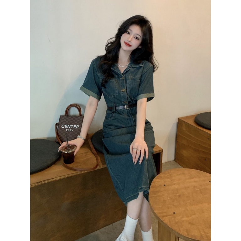 Đầm Denim Dáng Dài Phong Cách Hàn Quốc Thời Trang Mùa Hè Chất Lượng Cao