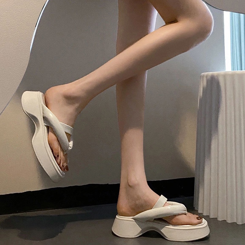 Duoya Tóc Thẳng ~ [Hàng Có Sẵn] Dép Xỏ Ngón Đi Biển Mùa Hè Màu Trắng Đế Dày Cho Nữ Giới