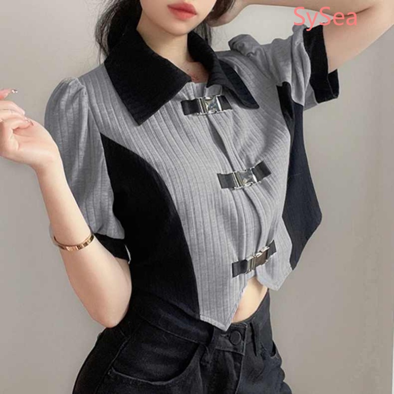 Áo Kiểu Tay Phồng Phối Nút Kim Loại Thời Trang Mùa Hè Cho Nữ