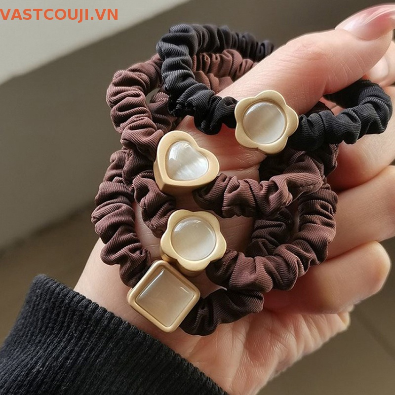 Dây Buộc Tóc Cao Su Co Giãn Họa Tiết Trái Tim Đơn Giản Cho Nữ