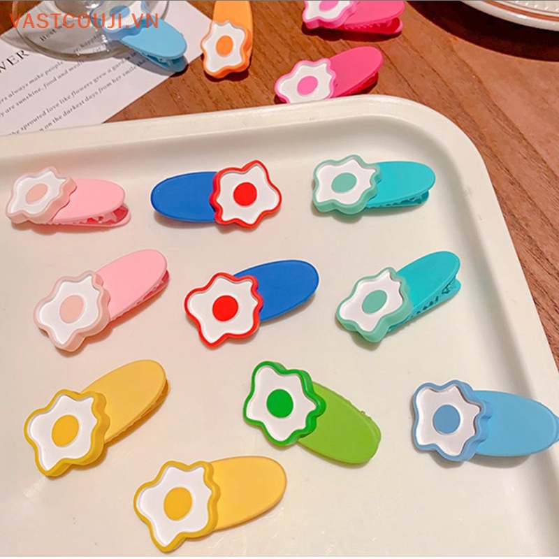 Set 2 Kẹp Tóc Gợn Sóng Màu Kẹo Ngọt In Họa Tiết Hoa / Động Vật Hoạt Hình Dễ Thương Thời Trang Cho Bé Gái