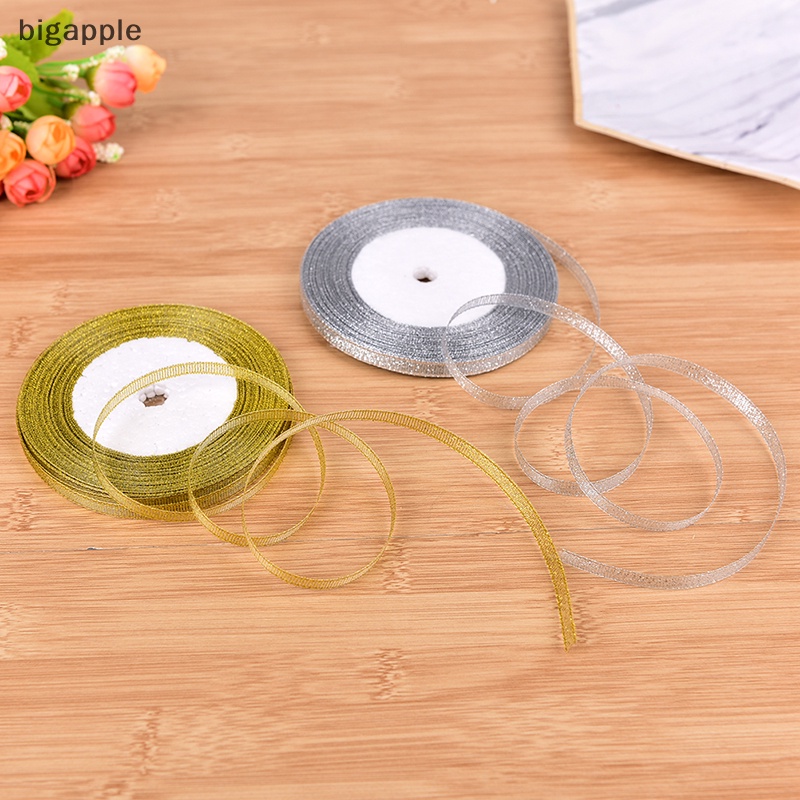 Cuộn Dây Ruy Băng Lụa Sa Mạc Vàng / Bạc Dày 6mm Dùng Trang Trí Giáng Sinh DIY 25 Yards