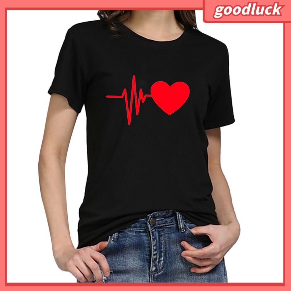 Áo Thun Cổ Tròn Chất Liệu Polyester In Họa Tiết Trái Tim Chống Phai Màu Thời Trang Cho Nữ