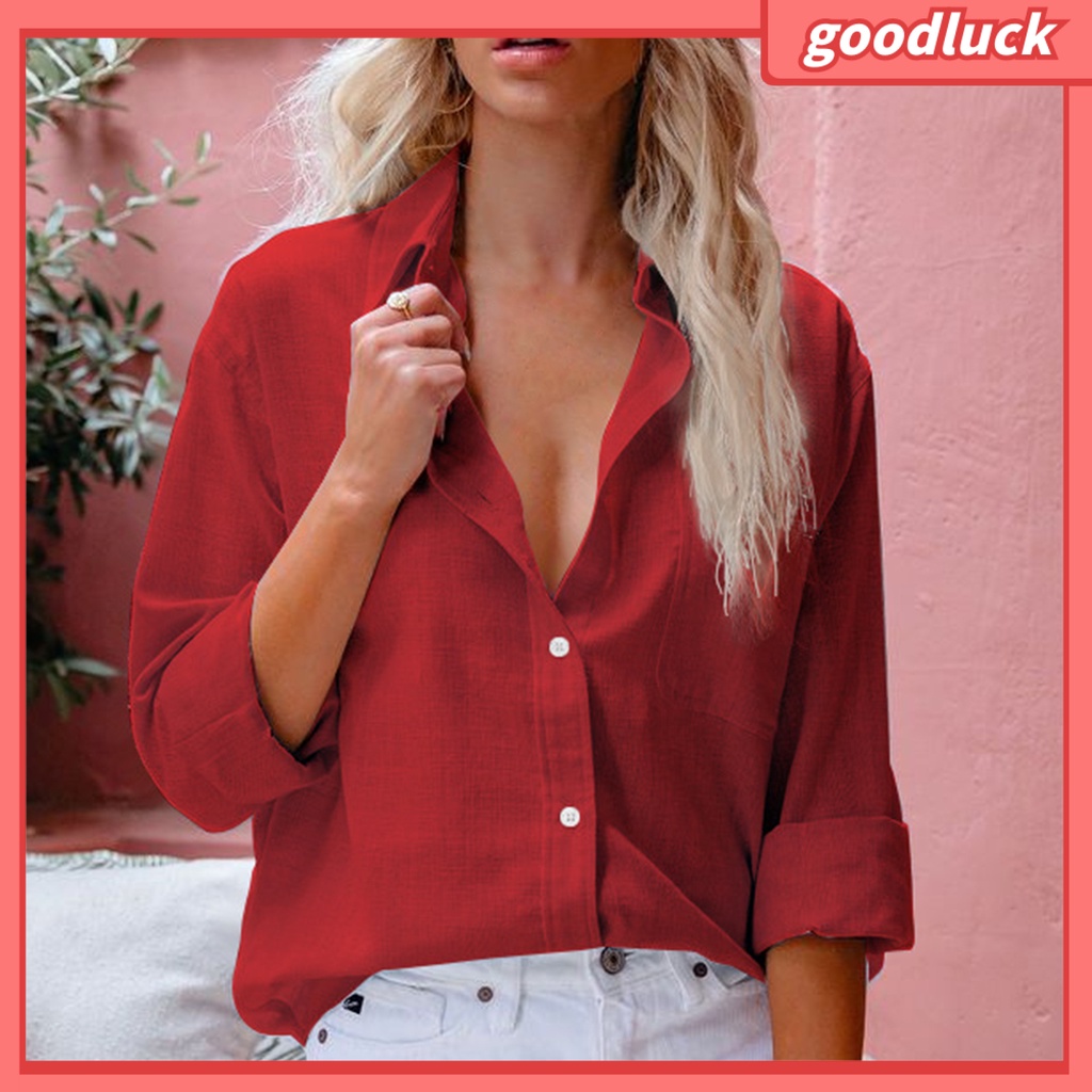 [ULK] Áo Sơ Mi Màu Trơn Cài Một Hàng Nút Thư Giãn Mùa Hè Thu Cho Nữ