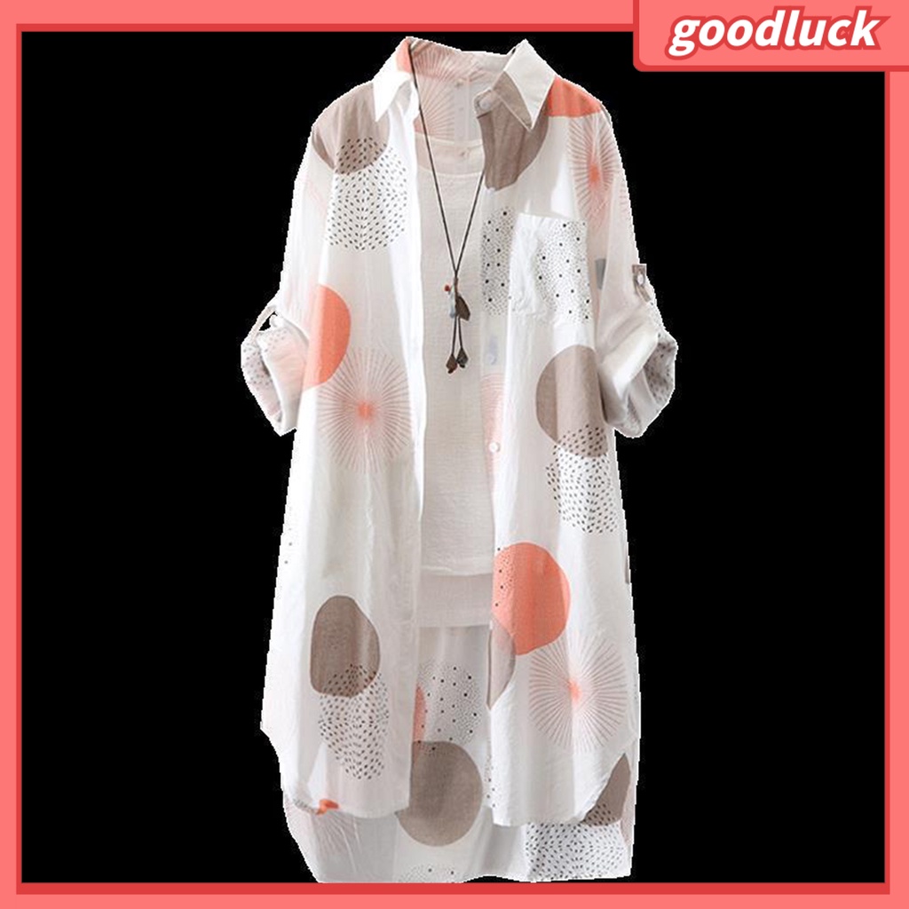 [ULK] Áo Khoác Sơ Mi Dài Viền Chống Nắng Dáng Dài Không Đều In Họa Tiết Thời Trang Xuân Thu Cho Nữ Mặc Hàng