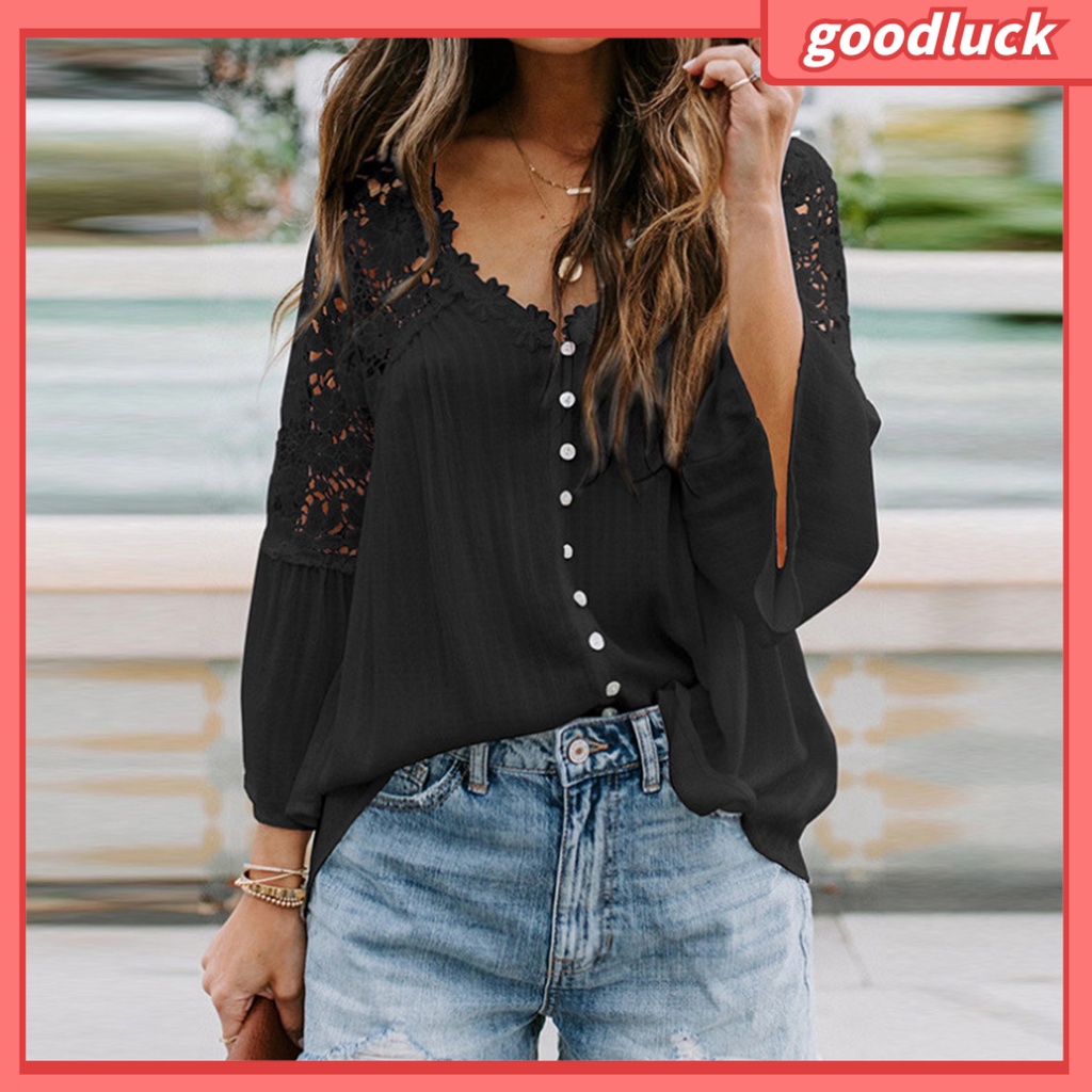 Áo Sơ Mi Tay Loe 3 / 4 Cổ Chữ V Màu Sắc Thời Trang Dành Cho Nữ