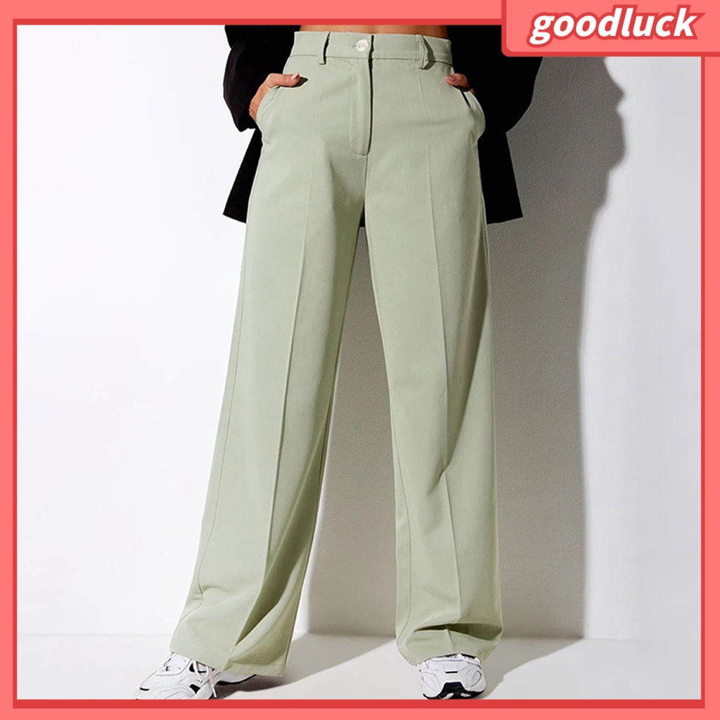 Quần Dài Ống Đứng Lưng Cao Màu Trơn Thời Trang Cho Nữ
