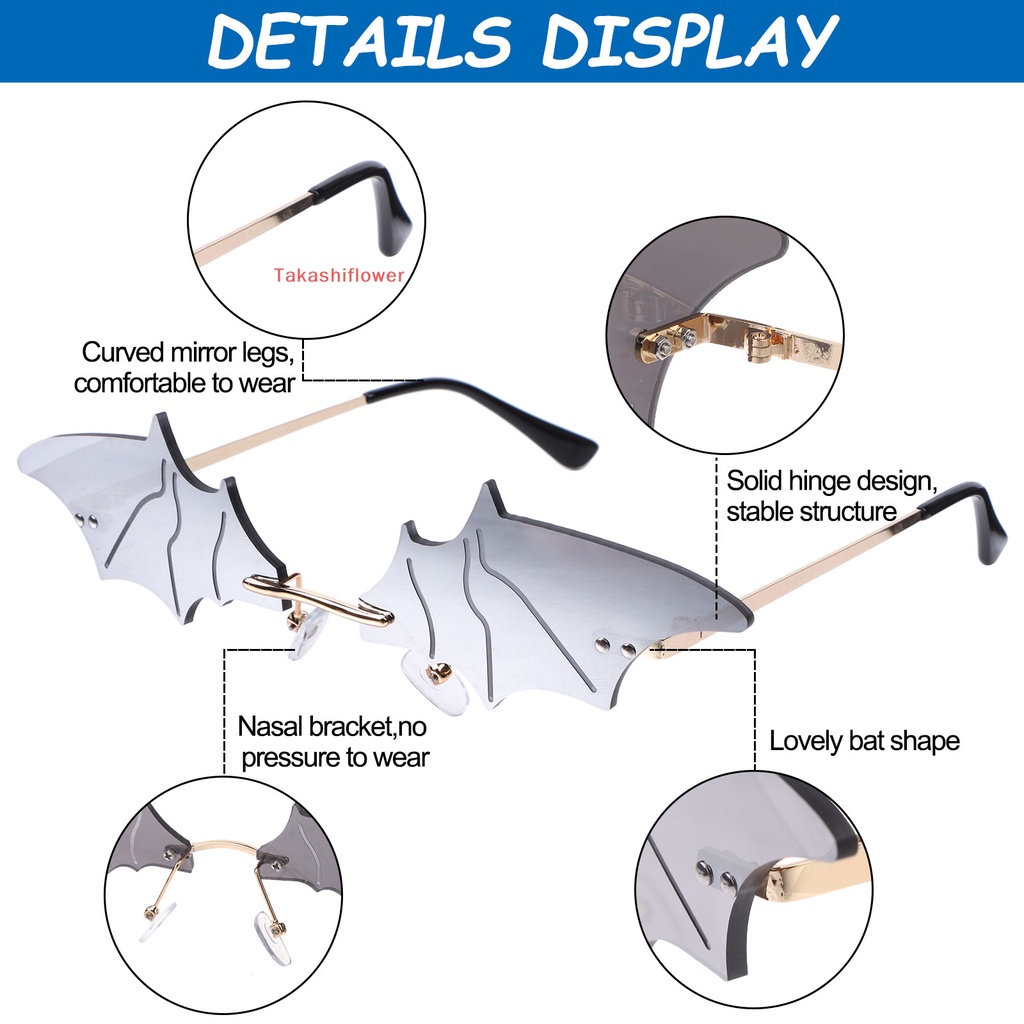 Set 4 Cặp Kính Mát Hình Dơi Không Viền Dễ Thương Cho Halloween