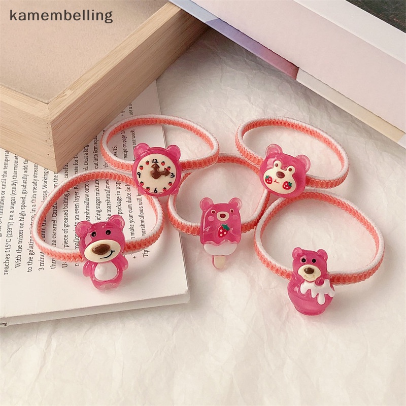 1 Dây Buộc Tóc Cao Su Co Giãn Hình Gấu Và Dâu Tây Dễ Thương Cho Bé Gái