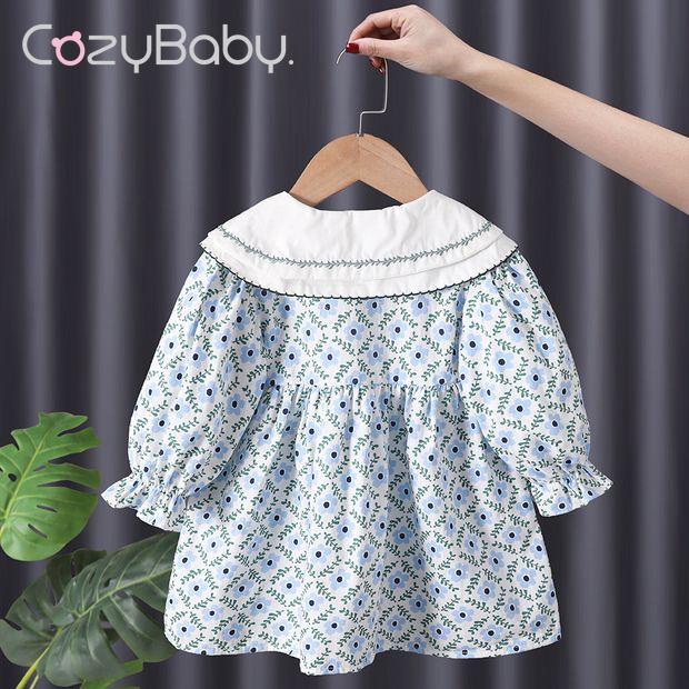 Đầm Công Chúa Tay Dài Cổ Búp Bê In Họa Tiết Hoa Thời Trang Xuân Thu Cho Bé Gái