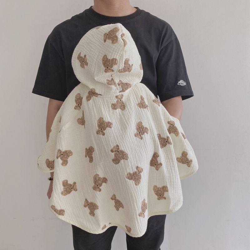 Áo Choàng Chống Nắng / Gió Chất Liệu Cotton Mềm Mại In Hoạ Tiết Gấu Xinh Xắn Cho Bé 0 -