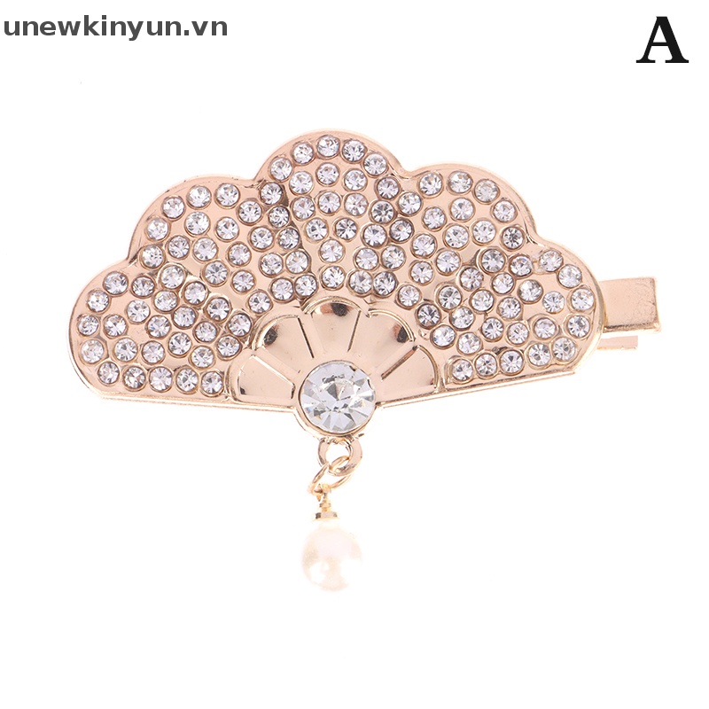 1 Kẹp Tóc Hình Chiếc Quạt / Trái Tim Đính Ngọc Trai Giả Thời Trang Cho Nữ