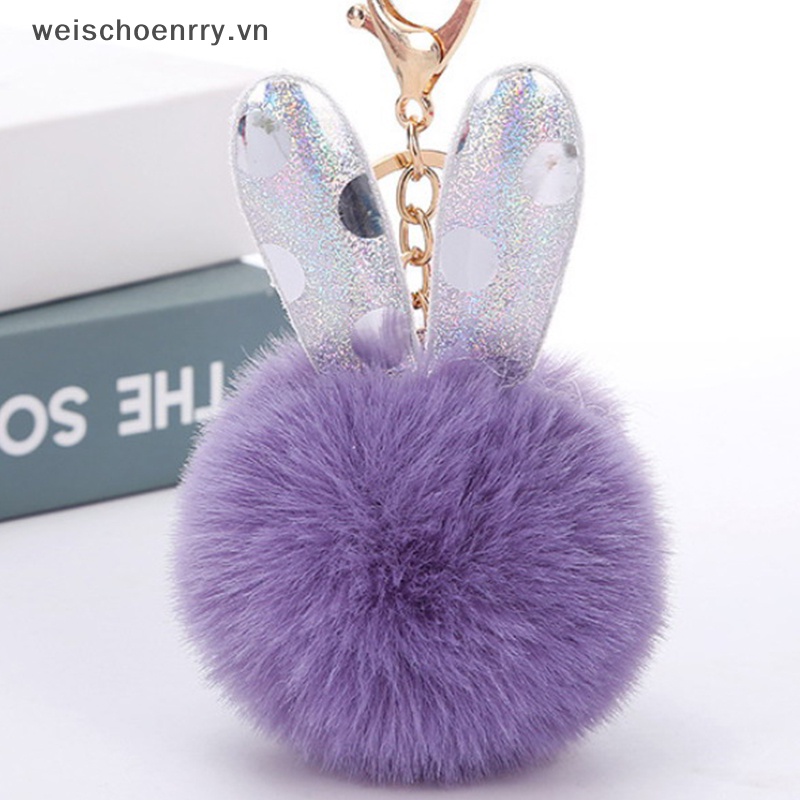 Móc Khóa Hình Tai Thỏ Phối Banh Lông Xinh Xắn