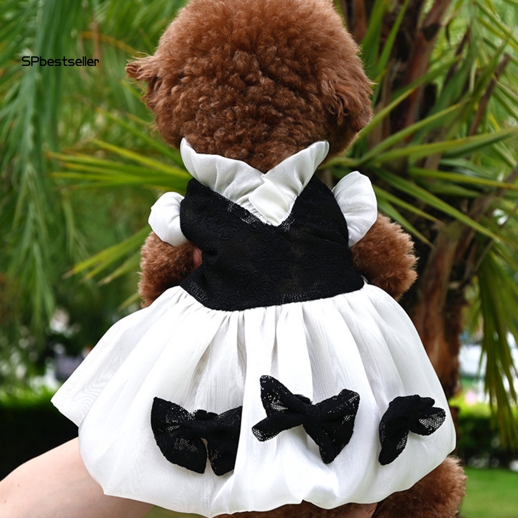 Spbestsellkr Đầm Chui Đầu Thắt Nơ Phối Ren Thoáng Khí Phong Cách Vintage Thanh Lịch Cho Thú Cưng