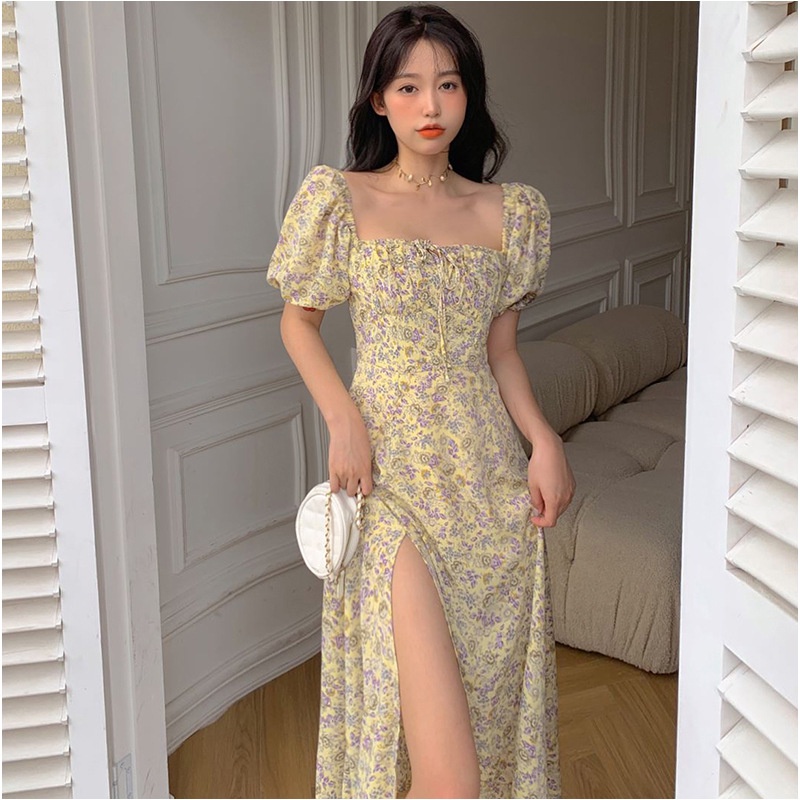 NRVP Đầm Dài Tay Ngắn In Hoa Độc Đáo Thời Trang Mùa Hè Hàn Quốc 2023 Dành Cho Bạn Nữ