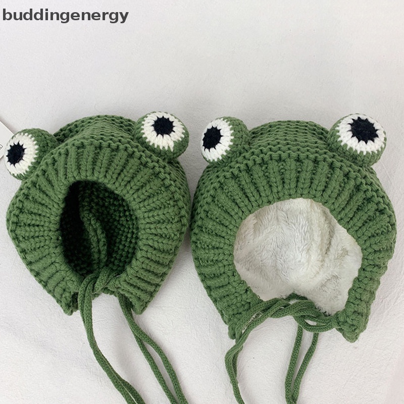 {BUDDI} Mũ beanie Dệt Kim Màu Trơn Hình Ếch Hoạt Hình Giữ Ấm Mùa Đông Cho Bé {BUDDI}