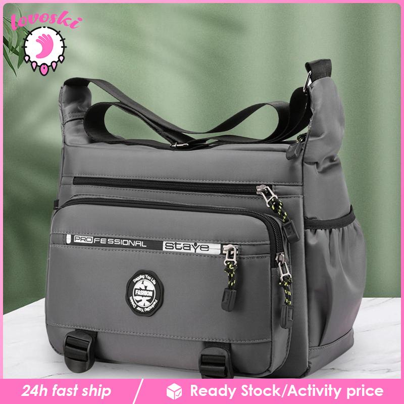 Túi Đeo Chéo Vai Có Khóa Kéo Chống Nước Sức Chứa Lớn Màu Đen Dành Cho Nam