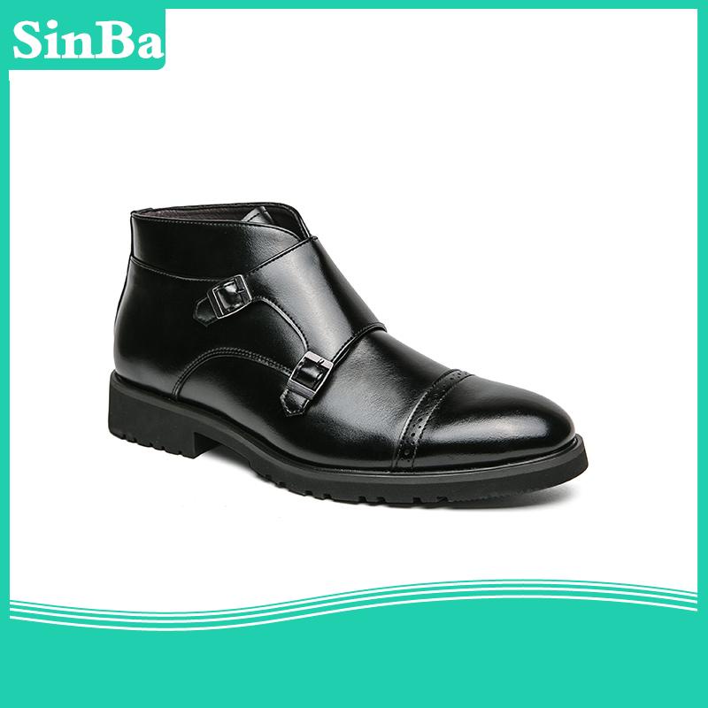 Giày Bốt Chelsea Cổ Thấp Màu Đen Phối Hai Khóa Thời Trang Công Sở Cho Nam