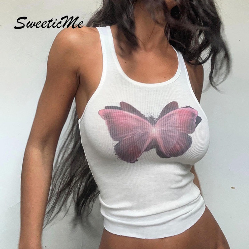 Áo Tank Top Cổ Tròn Dáng Ôm In Họa Tiết Đơn Giản Thời Trang 2023 Cho Bạn Gái