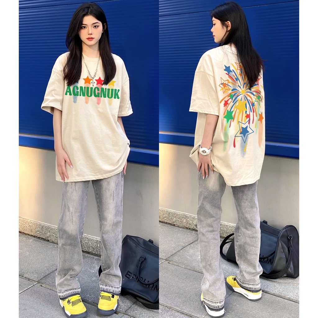 Áo thun NRVP 100% cotton tay ngắn cổ tròn in họa tiết phong cách Hàn Quốc cho nữ