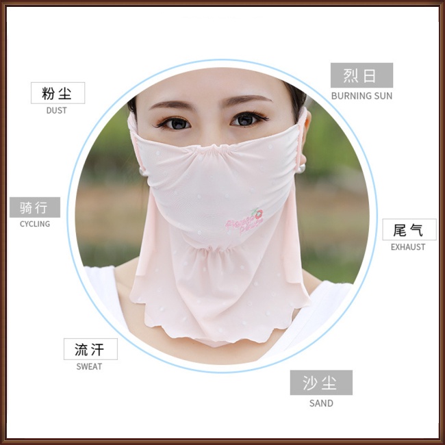 Khẩu Trang Chống Nắng Chống Bụi Bằng Lụa Mát Thêu Họa Tiết Hoa Gợn Sóng Thời Trang Mùa Hè Cho Nữ