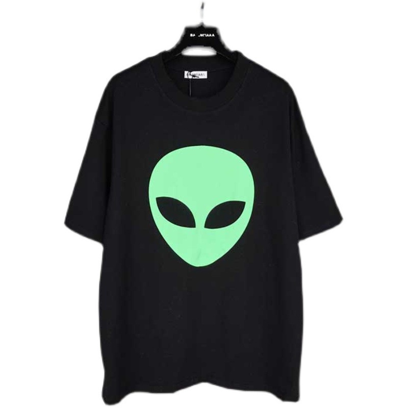 Áo Thun Ngắn Tay Dáng Rộng In Hình Người Ngoài Hành Tinh Xanh Lá Thời Trang Đường Phố Cho Cặp Đôi