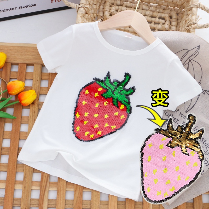 Áo Thun Tay Ngắn Bằng Cotton Đính Kim Sa Nhiều Màu Sắc Thời Trang Mùa Hè Mới Dành Cho Bé Gái 1-8 Tuổi