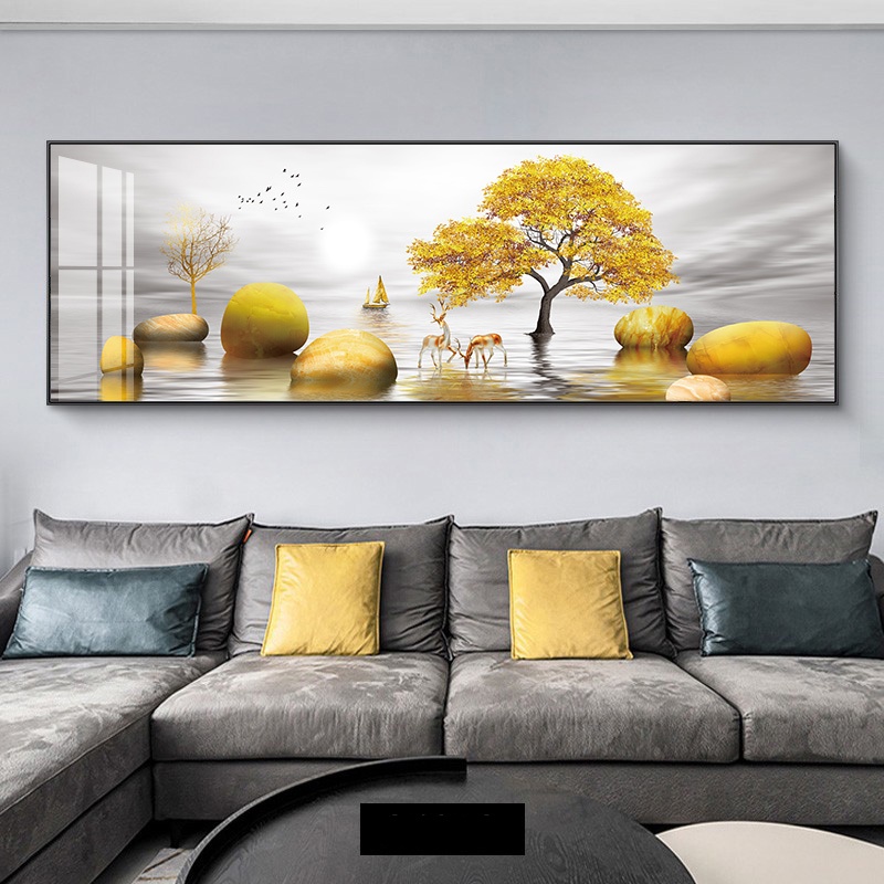 Tranh Vải Bạt Treo Tường In Hình Cây Phong Cảnh Núi Non Truyền Thống Trung Quốc Trang Trí Phòng Khách Mới