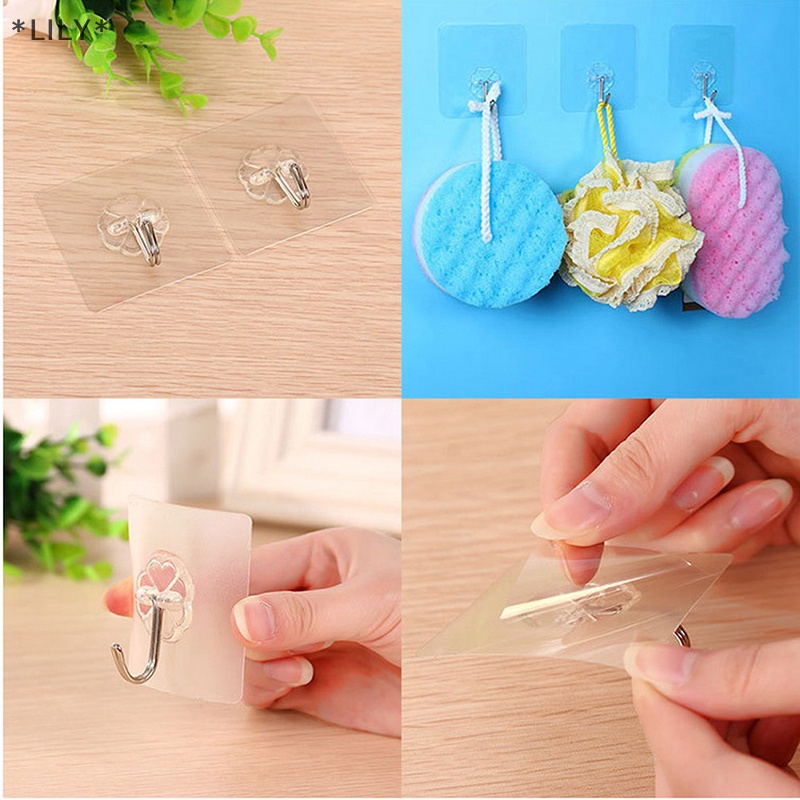 Lily 5 cái móc dính liền mạch 10kg chịu tải móc dính mạnh móc treo tường nhà bếp uuu