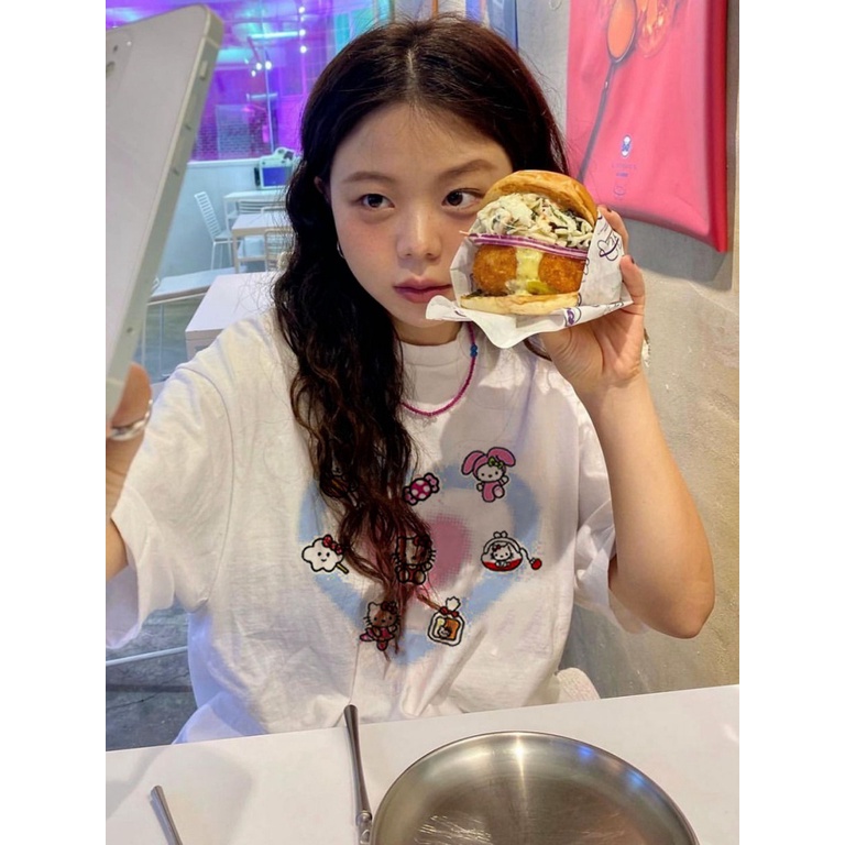 Áo Thun Tay Ngắn Cổ Tròn Dáng Rộng Chất Liệu 100% Cotton In Họa Tiết Hoạt Hình Dễ Thương Thời Trang Mùa Hè Cho Nữ