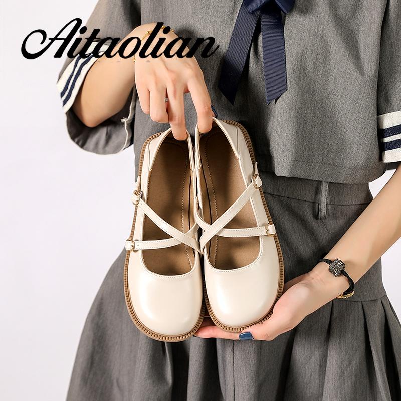 Giày Da Mũi Tròn 3cm Phong Cách lolita Đơn Giản Cho Nữ