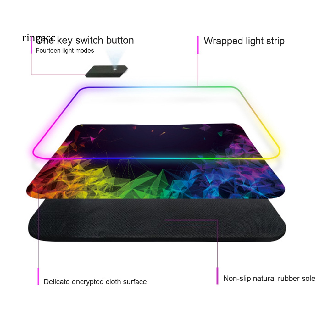 Thảm Lót Chuột RGA Chống Trượt Cỡ Lớn Có Đèn LED RGB Nhiều Màu Sắc