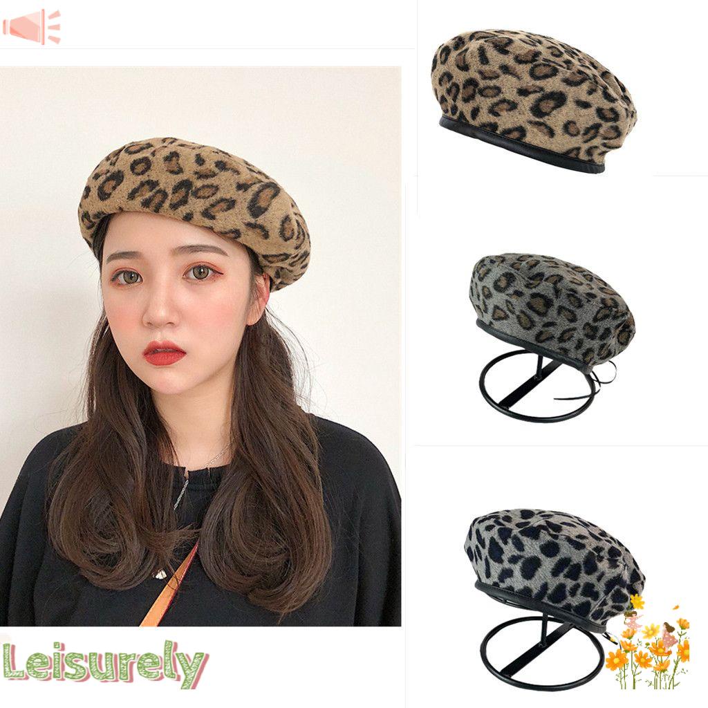 Mũ Beret Họa Tiết Da Báo Phong Cách Retro Cho Nữ