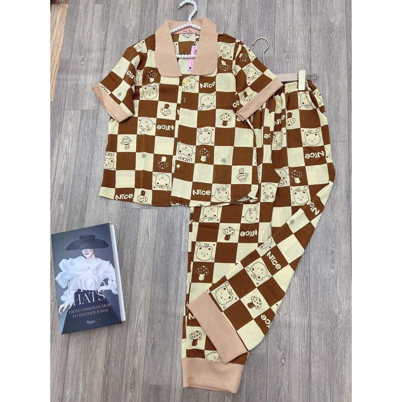 Bộ ngủ - Đồ ngủ pijama cổ sen tay cộc quần dài chất kate lụa