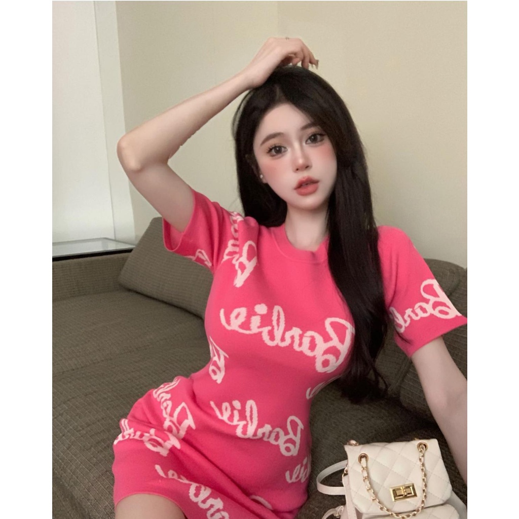 Đầm Tay Ngắn In Chữ Thời Trang Mùa Hè 2023 Dành Cho Nữ