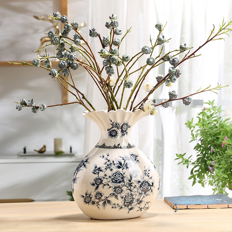 Lọ Hoa Bằng Sứ Màu Trắng Xanh Dương Phong Cách Trung Hoa Cổ Điển Độc Đáo Trang Trí Nhà Cửa