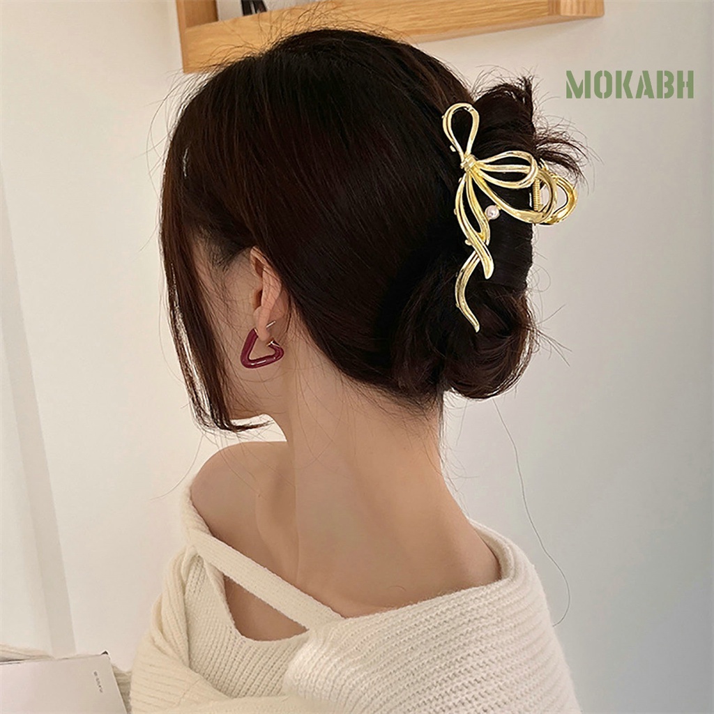 Kẹp Tóc Dạng Nơ Màu Trơn Chống Gỉ Có Răng Cưa Mạnh Mẽ Dành Cho Nữ