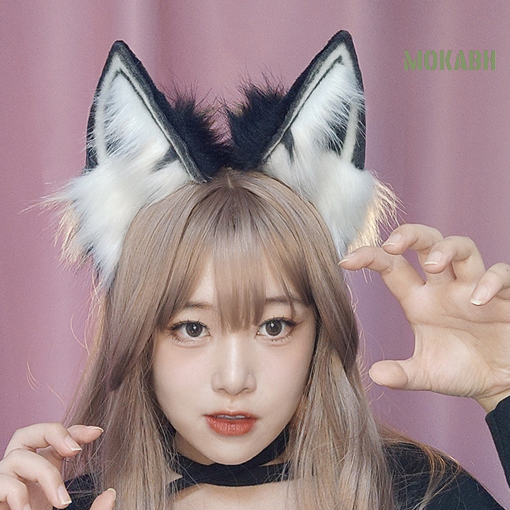 Băng Đô Tai Mèo Bằng Kim Loại Phối Lông Hóa Trang Phong Cách Nhật Bản