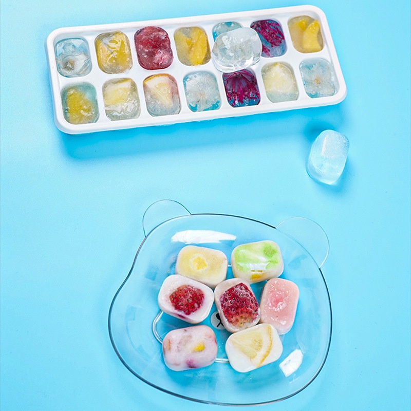 Khay Làm Kem 14 Ngăn Bằng Silicon Mềm Có Nắp Tháo Rời Được