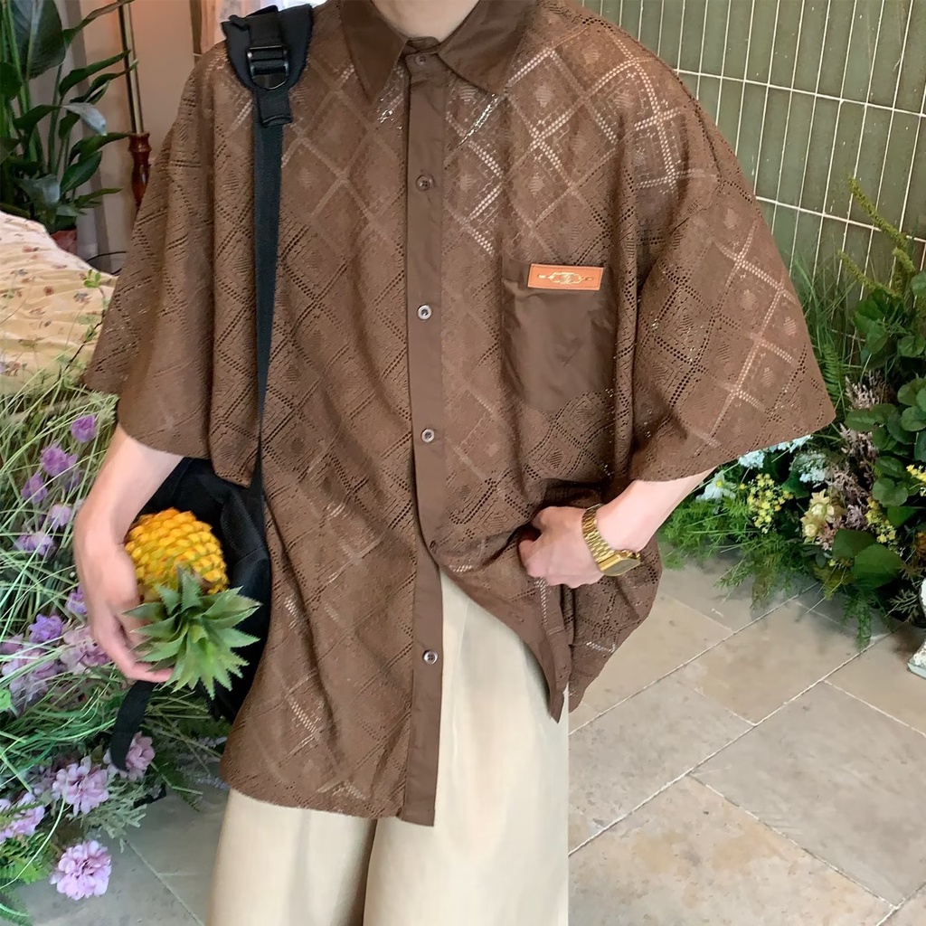 Áo Sơ Mi Phối Ren Phong Cách Nhật Bản Thời Trang Mùa Hè Dành Cho Nam Và Nữ